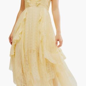 Free People Yellow Lace Layer Dress